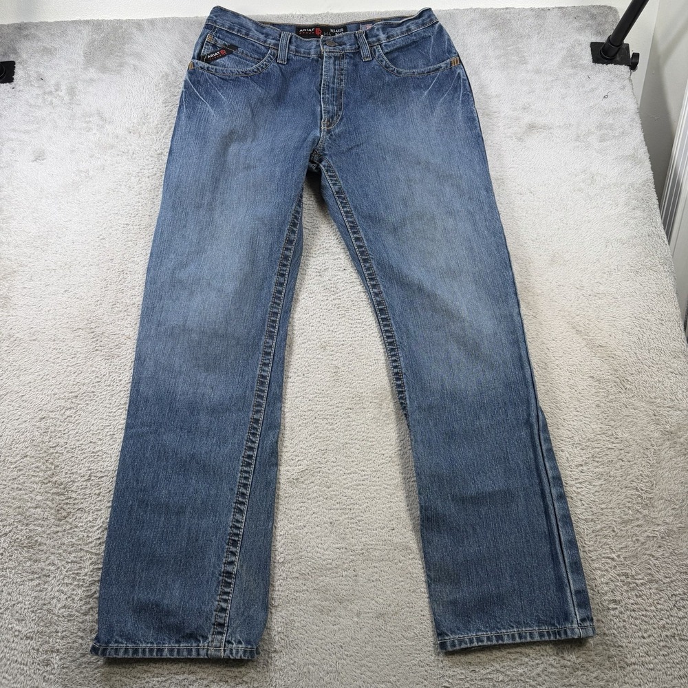 Ariat FR Jeans Mens 34x34 Blue Denim M4 Relaxed Boot Cut Cowboy Workwear Rodeo
